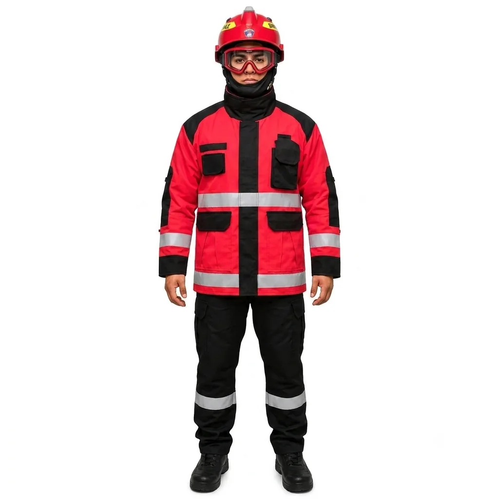 Traje Antiácido Rescate Bomberos Rojo Neón / Negro