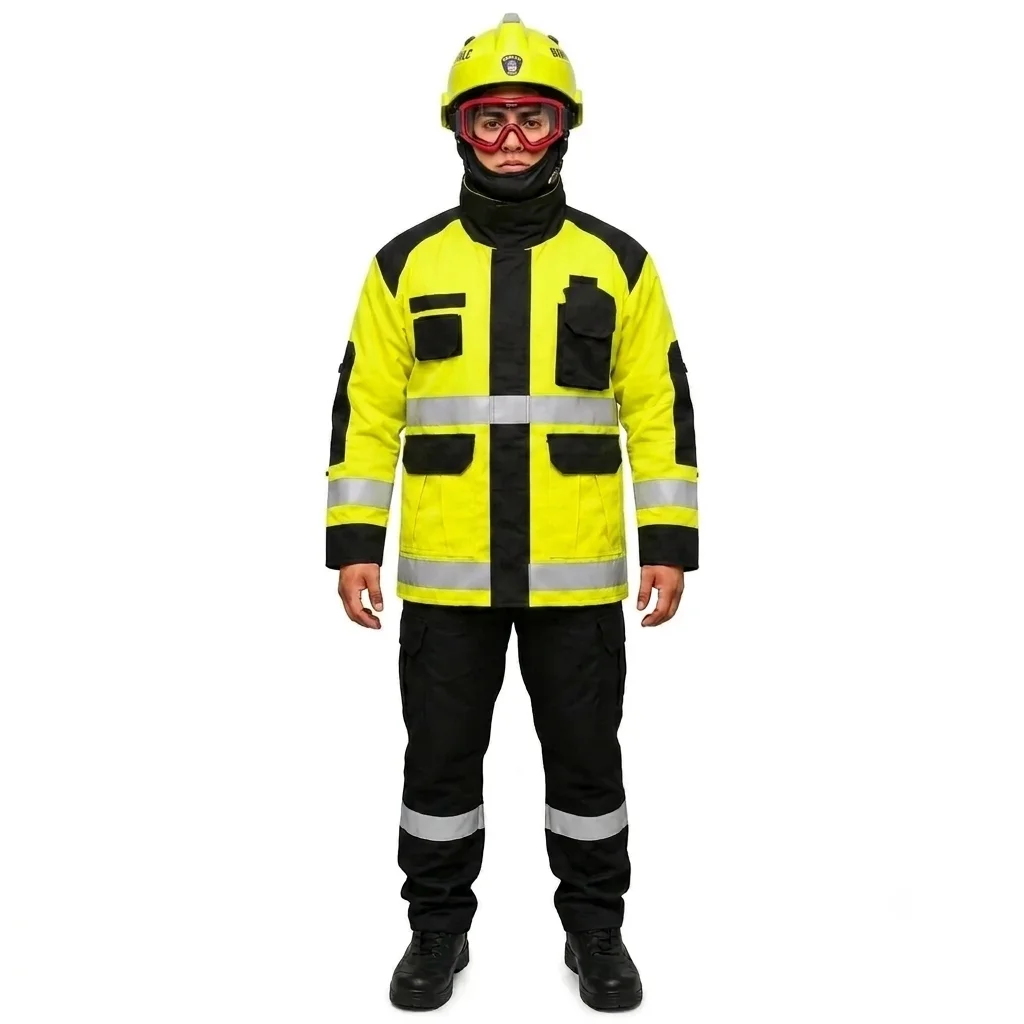 Traje Rescate Bomberos Amarillo Neón / Negro